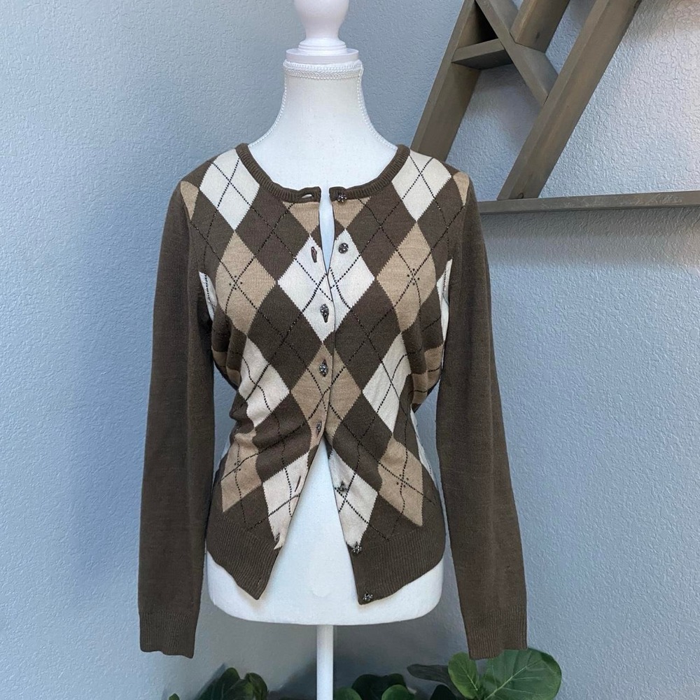 NEW YORK & COMPANY BROWN BEIGE CARDIGAN Y2K PREPPY ESQUETARIAN DARK ACADEMIA
